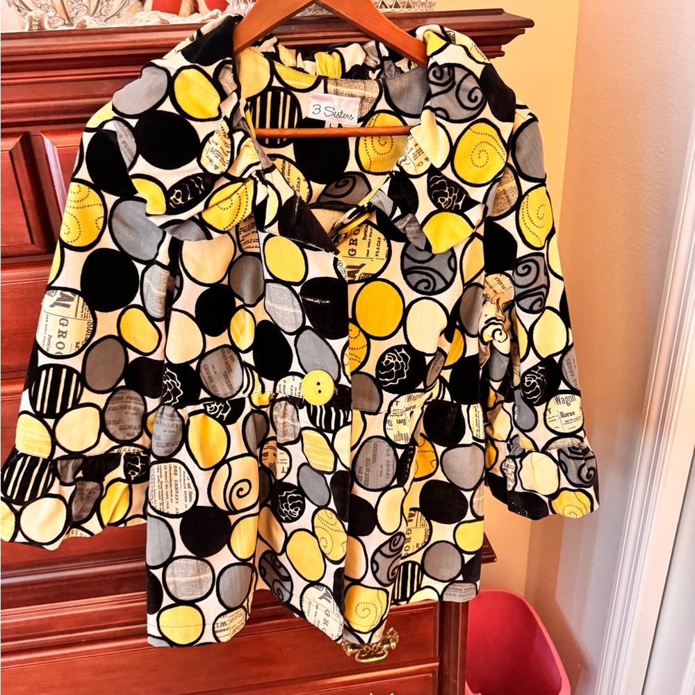 3 Sisters Yellow and Black Patterned Blazer Large